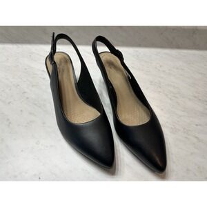 Clarks Linvale Sondra Black Leather Slingback Pumps Womens 9 Wide Kitten Heel